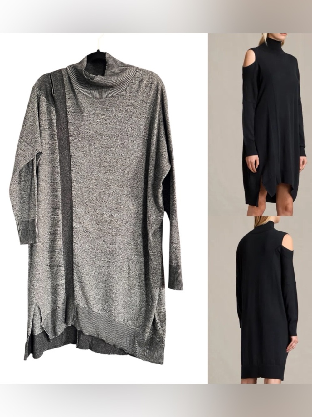 ALLSAINTS Cecily Gray Asymmetrical Turtle Neck Sweater Dress Large